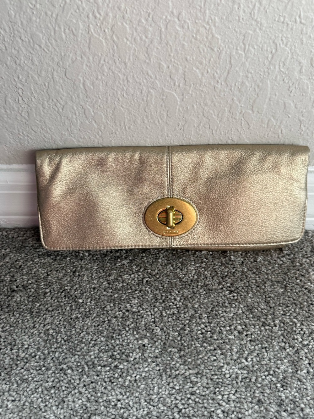 Coach Madeline Gold Metallic Leather Fold-Over Clutch